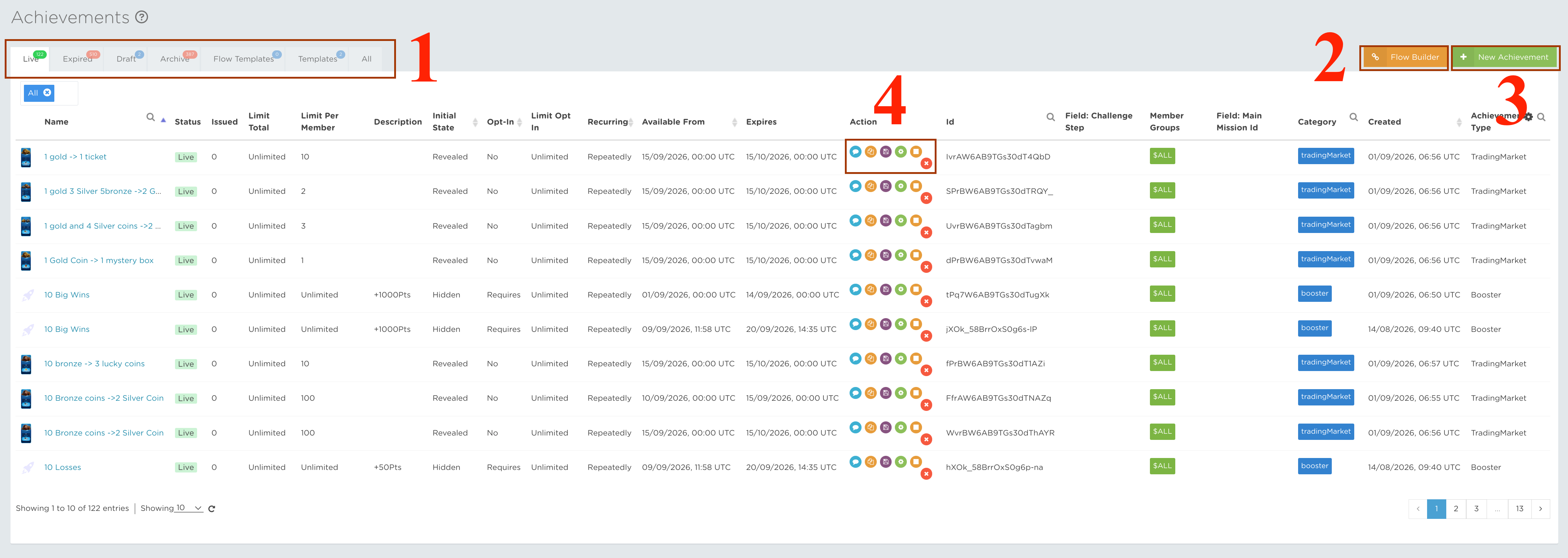 Achievements Advance navigation sections